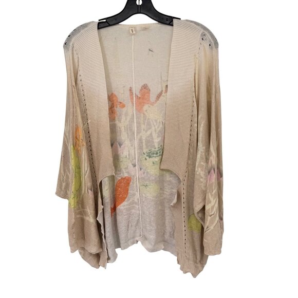 Anthropologie Moth Gossamer Pond Koi Frog Linen Cardigan sweater size large - Picture 1 of 12